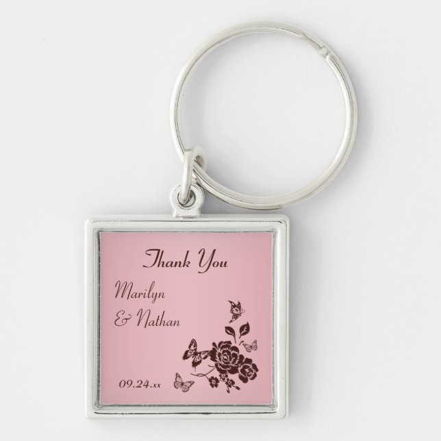 Blush Pink and Brown Floral Premium Wedding Favour Key Ring (Front)