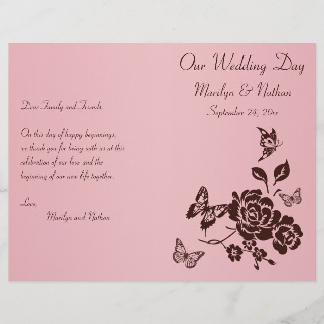 Blush Pink and Brown Floral Wedding Program (Front)