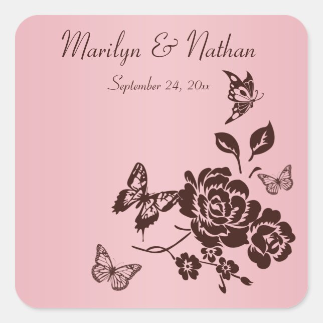 Blush Pink and Brown Flowers Butterflies Sticker (Front)