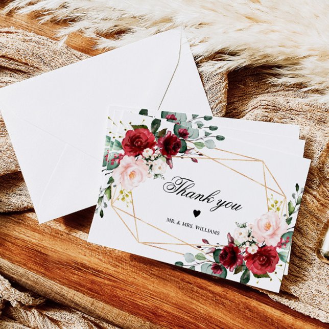 Blush Pink and Burgundy Rose Thank You Card (Creator Uploaded)