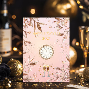 Blush Pink and Champagne Gold New Year Eve Invitation