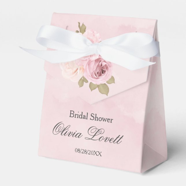 Blush Pink And Cream Roses Chic Bridal Shower Favour Box (Front Side)