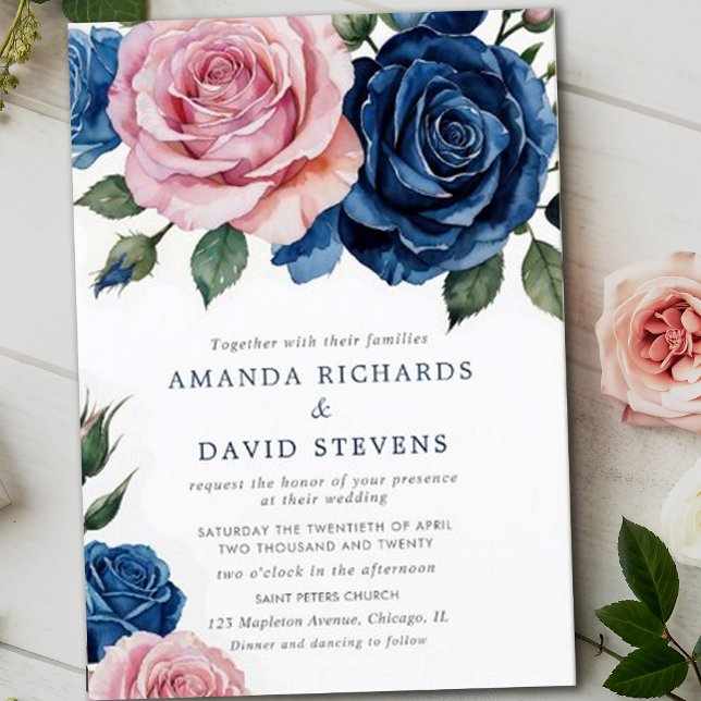 Blush Pink and Dusty Rose Floral Wedding Invitation (Creator Uploaded)