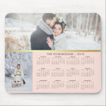 Blush Pink and Faux Gold 2018 Photo Calendar Mouse Pad<br><div class="desc">This chic,  stylish design features two of your own photos,  on a trendy blush pink background with a faux gold line as an accent. Personalise with your name right above a 2018 calendar.</div>