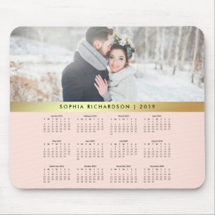 Blush Pink and Faux Gold 2019 Photo Calendar Mouse Pad