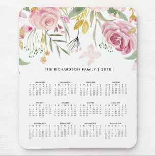 Blush Pink and Faux Gold Flowers 2018 Calendar Mouse Pad