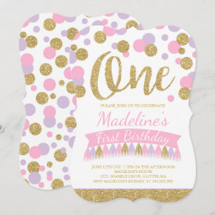 Blush Pink And Gold 1st Birthday Invitation