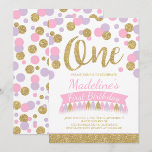 Blush Pink And Gold 1st Birthday Invitation