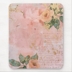 Blush Pink and Gold Abstract Floral Art Mouse Pad