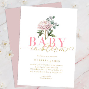 Blush Pink and Gold Baby in Bloom Floral Baby Show Invitation