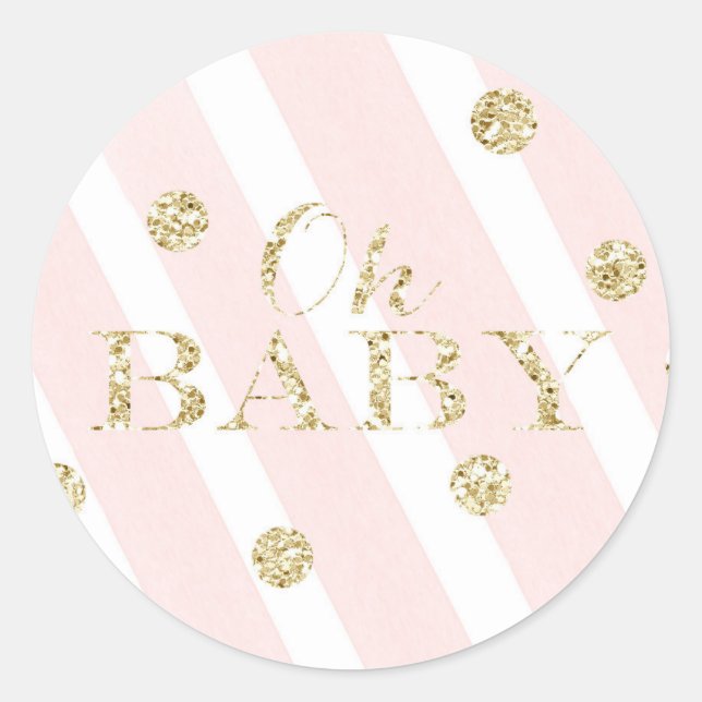 Blush Pink and Gold Baby Shower | Oh Baby Classic Round Sticker (Front)