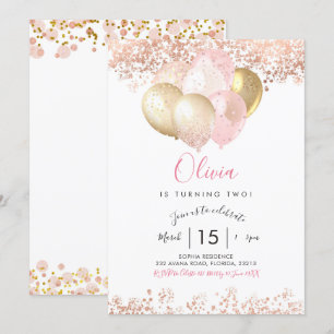 Blush Pink and Gold Birthday Party Invitation