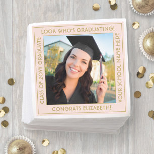 Blush Pink and Gold Border Graduation Party Photo Napkin