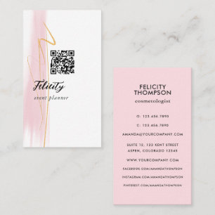 Blush Pink and Gold Brush Strokes QR Code Business Card