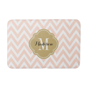 Blush Pink and Gold Chevron Monogram Bath Mat
