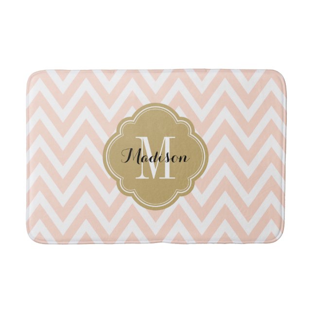 Blush Pink and Gold Chevron Monogram Bath Mat (Front)