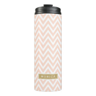 Blush Pink and Gold Chevron Monogram Thermal Tumbler