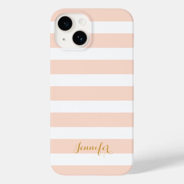 Blush Pink and Gold Classic Stripes Monogram Case-Mate iPhone Case (Back)