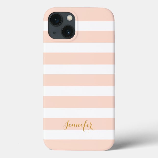 Blush Pink and Gold Classic Stripes Monogram Case-Mate iPhone Case (Back)