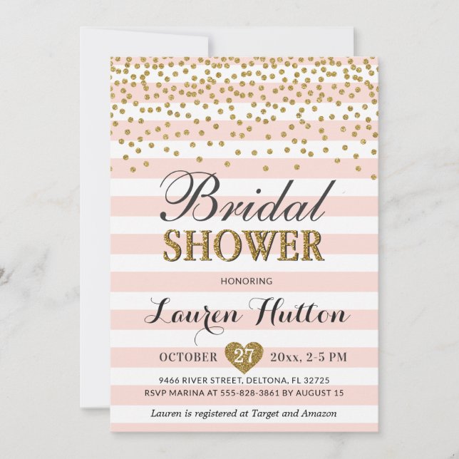 Blush Pink and Gold Confetti Chic Bridal Shower Invitation (Front)