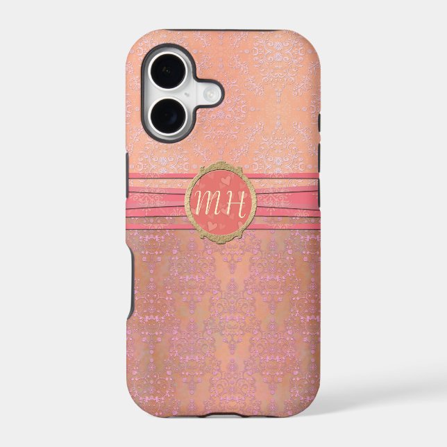 Blush Pink and Gold Damask Custom Monogram Pattern (Back)