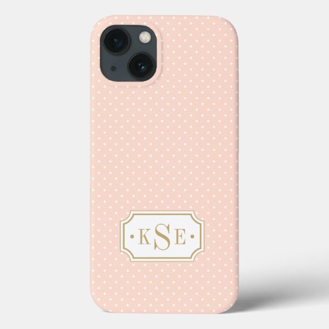 Blush Pink and Gold Elegant Dots Monogram Case-Mate iPhone Case (Back)