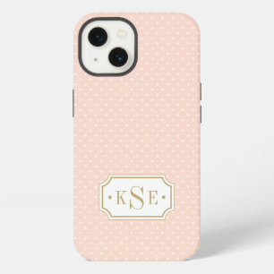 Blush Pink and Gold Elegant Dots Monogram iPhone 13 Case