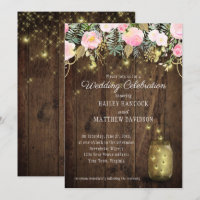 Blush Pink and Gold Fireflies Mason Jars Wedding