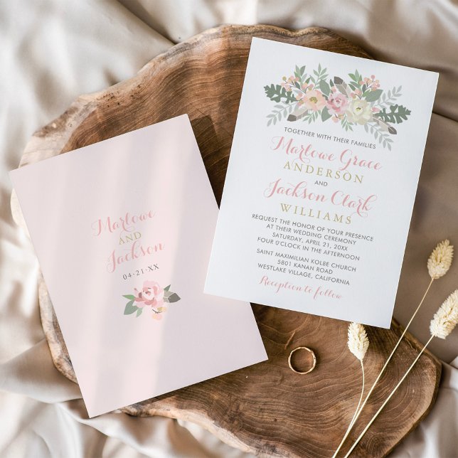 Blush Pink and Gold Floral Boho Wedding Invitation (Creator Uploaded)