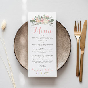 Blush Pink and Gold Floral Boho Wedding Monogram Menu