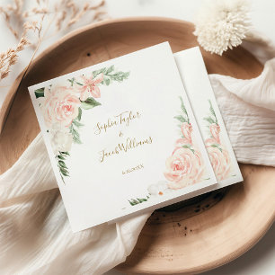 Blush Pink and Gold Floral Botanical Wedding Napkin