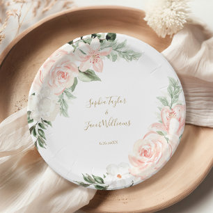 Blush Pink and Gold Floral Botanical Wedding Paper Plate