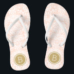 Blush Pink and Gold Floral Damask Monogram Jandals<br><div class="desc">Custom printed flip flop sandals with a stylish elegant floral damask pattern and your custom monogram or other text in a circle frame. Click Customise It to change text fonts and colours or add your own images to create a unique one of a kind design!</div>