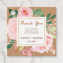 Blush Pink And Gold Floral Kraft Wedding Thank You