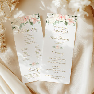 Blush Pink and Gold Floral Wedding Ceremony Programme