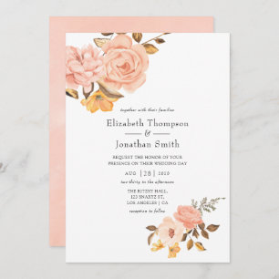 Blush Pink and Gold Floral Wedding Invitation