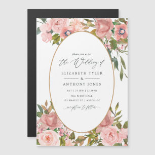 Blush Pink and Gold Floral Wedding Magnetic Invitation