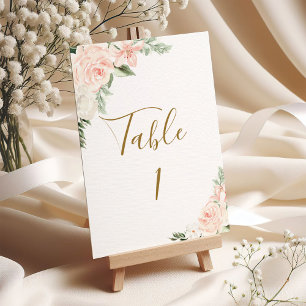 Blush Pink and Gold Floral Wedding Table Card