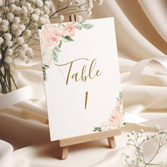 Blush Pink and Gold Floral Wedding Table Card (Creator Uploaded)