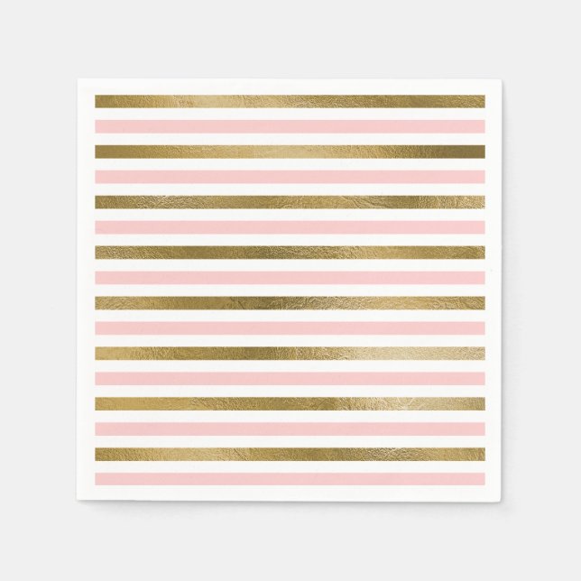 Blush Pink and Gold Foil Stripe Birthday Party Napkin (Front)