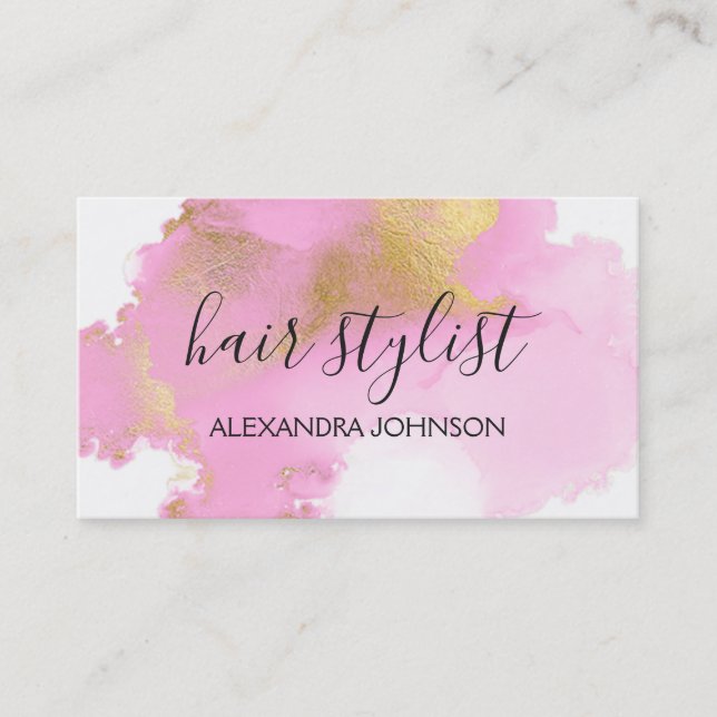Blush Pink and Gold Foil Wash Girly Business Card (Front)