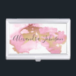 Blush Pink and Gold Foil Wash Girly Business Card Holder<br><div class="desc">Blush Pink and Gold Foil Watercolor Wash Hair Stylist Salon Business Card Case with black hand lettered typography for the monogram. The Blush Pink and Gold Foil Watercolor Wash Business Card Cases are perfect for a modern and elegant Hair Stylist, Hair Salon or for Hair Colour (Colour). The profession can...</div>