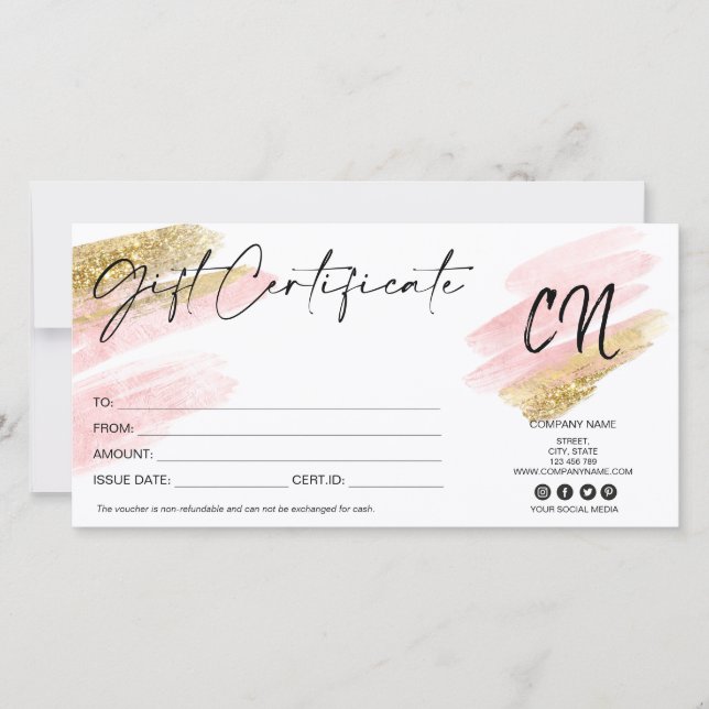blush pink and gold gift card monogram (Front)