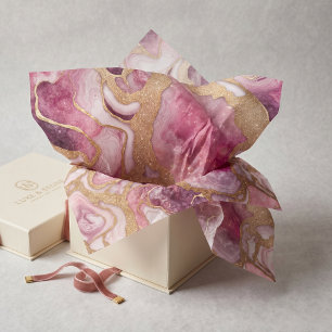 Blush Pink and Gold Glitter Agate Geode Fluid Art Tissue Paper