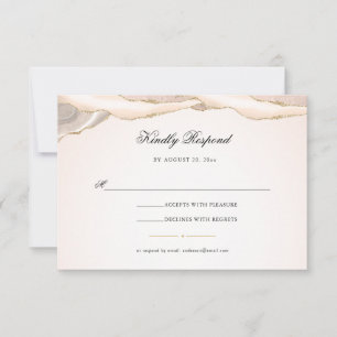 Blush Pink and Gold Glitter Agate Script Wedding RSVP Card