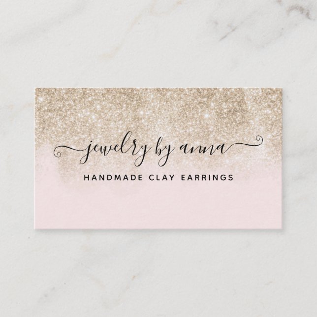 Blush Pink and Gold Glitter Business Card (Front)