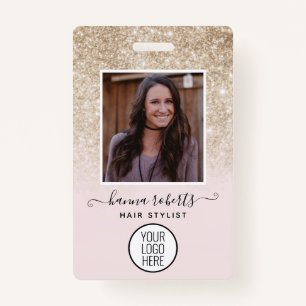 Blush Pink and Gold Glitter Employee or Stylist ID ID Badge