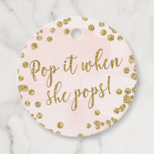 Blush Pink and Gold Glitter Pop it when She pops Favour Tags
