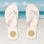Blush Pink and Gold Greek Key Monogram Jandals<br><div class="desc">Custom printed flip flop sandals with a stylish modern Greek key pattern and your custom monogram or other text in a circle frame. Click Customise It to change text fonts and colours or add your own images to create a unique one of a kind design!</div>