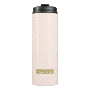Blush Pink and Gold Greek Key Monogram Thermal Tumbler